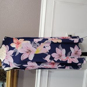 Blue Sleeveless Dress with Pink & White Flowers by JH size 14 NWT